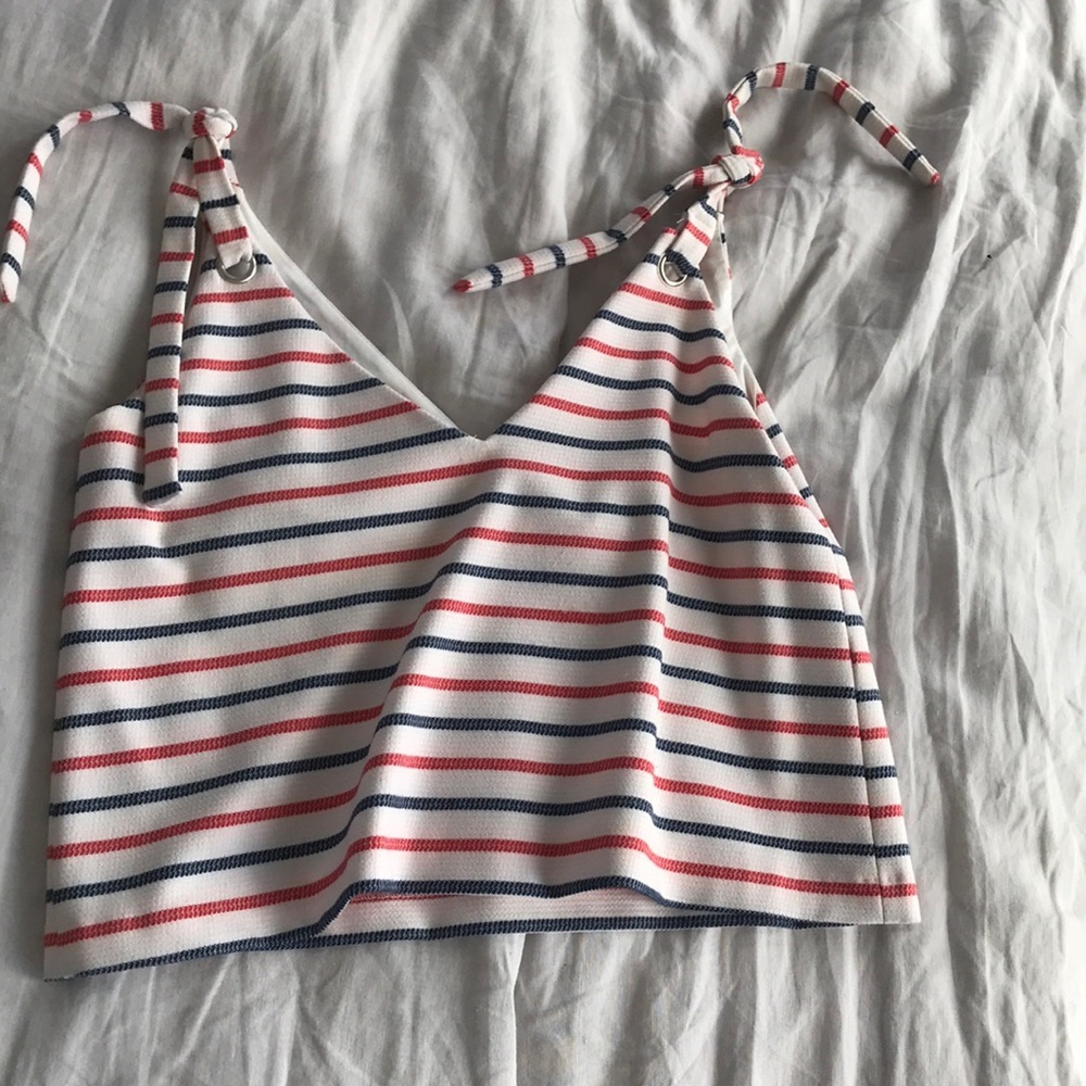 Zara red white and blue tie tank top